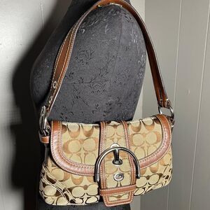 Coach Signature 10296 Canvas & Leather Hobo Shoulder Bag SoHo Tan and Brown